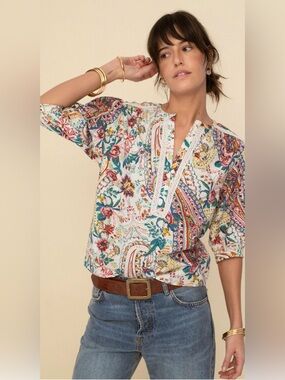 [NWOT] $135 SONMER Luisa Lace Trim Blouse in Ecru. Medium